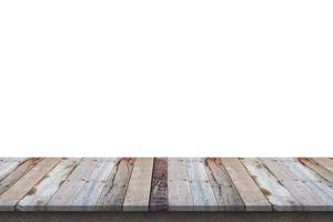 Empty wooden table top isolated on white background for product display photo