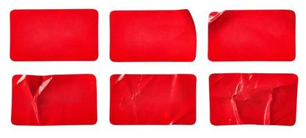 Red paper sticker label set isolated on white background photo