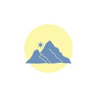 montaña. paisaje. Cerro. naturaleza. icono de glifo de sol. vector