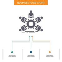 team. group. leadership. business. teamwork Business Flow Chart Design with 3 Steps. Glyph Icon For Presentation Background Template Place for text. vector