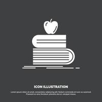 De vuelta a la escuela. escuela. alumno. libros. icono de manzana símbolo de vector de glifo para ui y ux. sitio web o aplicación móvil