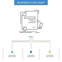 certificate. degree. education. award. agreement Business Flow Chart Design with 3 Steps. Line Icon For Presentation Background Template Place for text vector