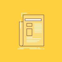 Gazette. media. news. newsletter. newspaper Flat Line Filled Icon. Beautiful Logo button over yellow background for UI and UX. website or mobile application vector