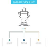 otorgar. competitivo. taza. borde. diseño de diagrama de flujo empresarial premiado con 3 pasos. icono de línea para el lugar de plantilla de fondo de presentación para texto vector