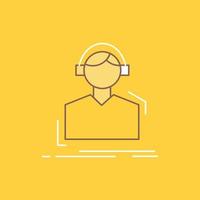 Engineer. headphones. listen. meloman. music Flat Line Filled Icon. Beautiful Logo button over yellow background for UI and UX. website or mobile application vector