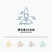 launch. Publish. App. shuttle. space 5 Color Line Web Icon Template isolated on white. Vector illustration