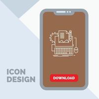 Type Writer. paper. computer. paper. keyboard Line Icon in Mobile for Download Page vector