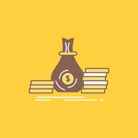 Accumulation. bag. investment. loan. money Flat Line Filled Icon. Beautiful Logo button over yellow background for UI and UX. website or mobile application vector