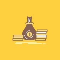 Accumulation. bag. investment. loan. money Flat Line Filled Icon. Beautiful Logo button over yellow background for UI and UX. website or mobile application vector