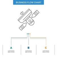 Broadcast. broadcasting. radio. satellite. transmitter Business Flow Chart Design with 3 Steps. Line Icon For Presentation Background Template Place for text vector