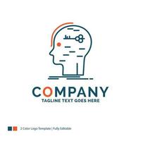 brain. hack. hacking. key. mind Logo Design. Blue and Orange Brand Name Design. Place for Tagline. Business Logo template. vector