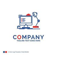 Company Name Logo Design For workplace. workstation. office. lamp. computer. Blue and red Brand Name Design with place for Tagline. Abstract Creative Logo template for Small and Large Business. vector