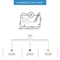 juego. mapa. misión. búsqueda. diseño de diagrama de flujo de negocio de roles con 3 pasos. icono de línea para el lugar de plantilla de fondo de presentación para texto vector