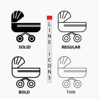 trolly. baby. kids. push. stroller Icon in Thin. Regular. Bold Line and Glyph Style. Vector illustration