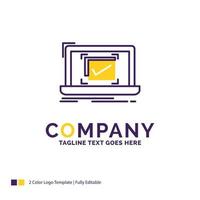 Company Name Logo Design For system. monitoring. checklist. Good. OK. Purple and yellow Brand Name Design with place for Tagline. Creative Logo template for Small and Large Business. vector