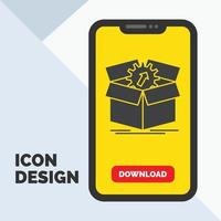 upload. performance. productivity. progress. work Glyph Icon in Mobile for Download Page. Yellow Background vector