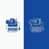 Type Writer. paper. computer. paper. keyboard Line and Glyph web Button in Blue color Vertical Banner for UI and UX. website or mobile application vector