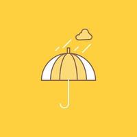 Umbrella. camping. rain. safety. weather Flat Line Filled Icon. Beautiful Logo button over yellow background for UI and UX. website or mobile application vector