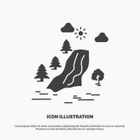 cascada. árbol. dolor. nubes icono de la naturaleza. símbolo gris vectorial de glifo para ui y ux. sitio web o aplicación móvil vector