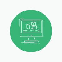 Animation. computer. editor. monitor. software White Line Icon in Circle background. vector icon illustration