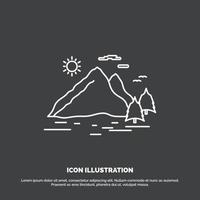 naturaleza. Cerro. paisaje. montaña. icono del sol. símbolo de vector de línea para ui y ux. sitio web o aplicación móvil