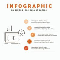 negocio. costo. Corte. gastos. Finanzas. plantilla de infografía de dinero para sitio web y presentación. icono de línea gris con ilustración de vector de estilo infográfico naranja