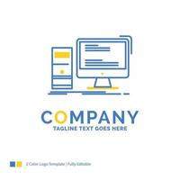 Computer. desktop. gaming. pc. personal Blue Yellow Business Logo template. Creative Design Template Place for Tagline. vector