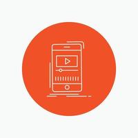 media. music. player. video. mobile White Line Icon in Circle background. vector icon illustration