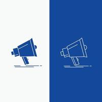 Bullhorn. digital. marketing. media. megaphone Line and Glyph web Button in Blue color Vertical Banner for UI and UX. website or mobile application vector