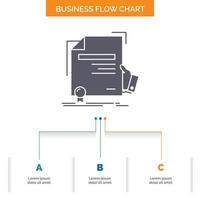 certificate. degree. education. award. agreement Business Flow Chart Design with 3 Steps. Glyph Icon For Presentation Background Template Place for text. vector