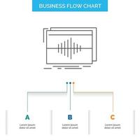 audio. frecuencia. hercios. secuencia. diseño de diagrama de flujo de negocio de onda con 3 pasos. icono de línea para el lugar de plantilla de fondo de presentación para texto vector