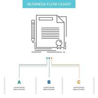 convenio. contrato. acuerdo. documento. diseño de diagrama de flujo de negocios en papel con 3 pasos. icono de línea para el lugar de plantilla de fondo de presentación para texto vector