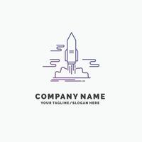 launch. Publish. App. shuttle. space Purple Business Logo Template. Place for Tagline vector