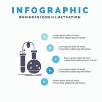 pruebas. química. matraz. laboratorio. plantilla de infografía científica para sitio web y presentación. icono de glifo gris con ilustración de vector de estilo infográfico azul.