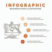 ingeniería. proyecto. instrumentos. taller. procesamiento de plantilla de infografía para sitio web y presentación. icono de línea gris con ilustración de vector de estilo infográfico naranja