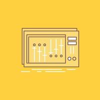 Console. dj. mixer. music. studio Flat Line Filled Icon. Beautiful Logo button over yellow background for UI and UX. website or mobile application vector