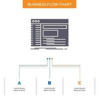 Admin. console. panel. root. software Business Flow Chart Design with 3 Steps. Glyph Icon For Presentation Background Template Place for text. vector