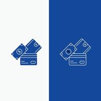 credit card. money. currency. dollar. wallet Line and Glyph web Button in Blue color Vertical Banner for UI and UX. website or mobile application vector