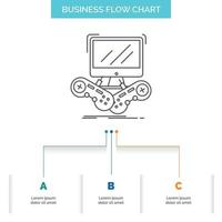 juego. juego de azar. Internet. multijugador diseño de diagrama de flujo de negocios en línea con 3 pasos. icono de línea para el lugar de plantilla de fondo de presentación para texto vector