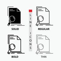 Analysis. document. file. find. page Icon in Thin. Regular. Bold Line and Glyph Style. Vector illustration