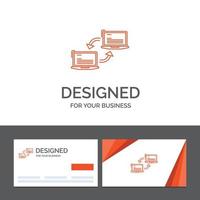 Business logo template for Computer. connection. link. network. sync. Orange Visiting Cards with Brand logo template vector