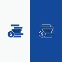 Coins Money Cash Gold Money Line and Glyph Solid icon Blue banner Line and Glyph Solid icon Blue ban vector