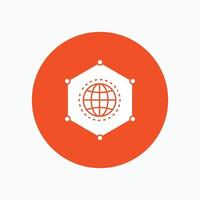 la red. global. datos. conexión. icono de glifo blanco de negocios en círculo. ilustración de botón de vector