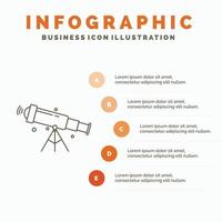 telescopio. astronomía. espacio. vista. plantilla de infografía de zoom para sitio web y presentación. icono de línea gris con ilustración de vector de estilo infográfico naranja