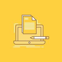 Coder. coding. computer. list. paper Flat Line Filled Icon. Beautiful Logo button over yellow background for UI and UX. website or mobile application vector