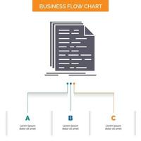 código. codificación. doc. programación. diseño de diagrama de flujo de negocio de guión con 3 pasos. icono de glifo para el lugar de plantilla de fondo de presentación para texto. vector