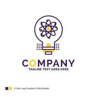 diseño del logotipo del nombre de la empresa para la idea. innovación. luz. solución. puesta en marcha. diseño de marca púrpura y amarillo con lugar para eslogan. plantilla de logotipo creativo para pequeñas y grandes empresas. vector