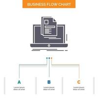 cuenta. computadora portátil. reporte. impresión. reanudar el diseño del diagrama de flujo empresarial con 3 pasos. icono de glifo para el lugar de plantilla de fondo de presentación para texto. vector