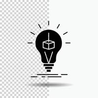 3d Cube. idea. bulb. printing. box Glyph Icon on Transparent Background. Black Icon vector