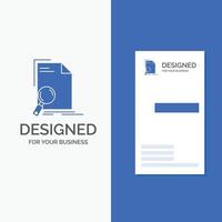 Business Logo for Analysis. document. file. find. page. Vertical Blue Business .Visiting Card template. vector